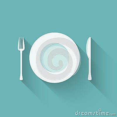 Plates and cutlery with long shadows Vector Illustration