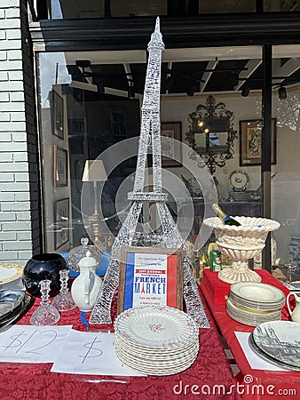 Plates and Eiffel Tower at the 21st Annual Georgetown French Market Editorial Stock Photo