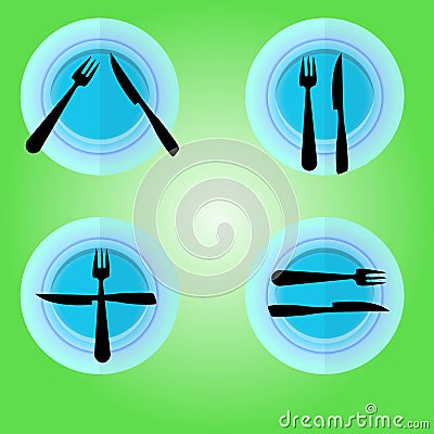 Knife Spoon Plate Flat Style Element Vector Illustration. Plate and Cover Isolated On green Background. Vector object for Labels Vector Illustration