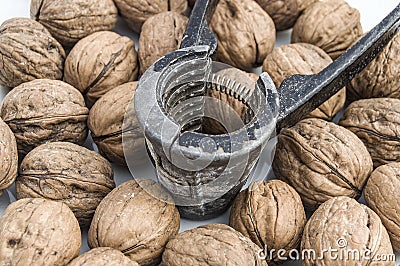 Plates of natural walnuts and walnut crumbs A plate of dry walnuts, the most wonderful walnut pictures Stock Photo