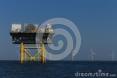 Offshore platform windmills of Rampion windfarm off the coast of Brighton, Sussex, UK Stock Photo