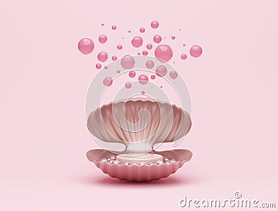 platform pearl pink shine sea shell jewelry gemstone luxury pink gold oyster iridescence girl feminine beauty concept stand. Stock Photo