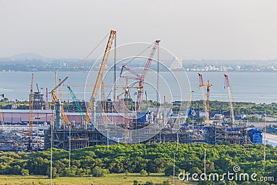 Platform petroleum fabrication and erection work in onshore yard Stock Photo