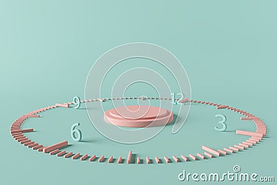 platform pink time clock tick indefinite continued progress existence event occur present at the moment stand display concept. Stock Photo