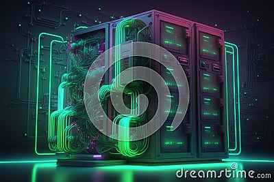 A platform serves as a host , with server data storage hardware housed on racks. Ai Stock Photo