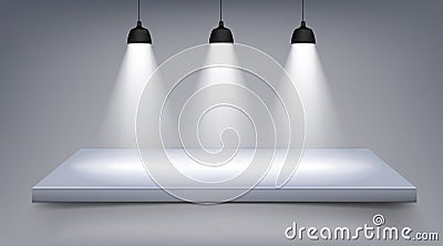 Platform spotlights. Stage with the lamps. isolated on background. Vector illustration. Vector Illustration