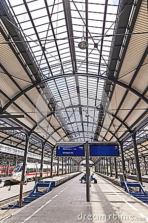 Platforms in the classicistic railway station in Wiesbaden Editorial Stock Photo