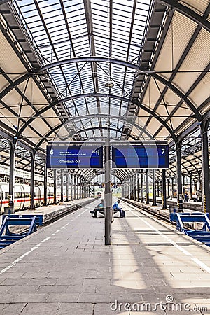 Platforms in the classicistic railway station in Wiesbaden Editorial Stock Photo