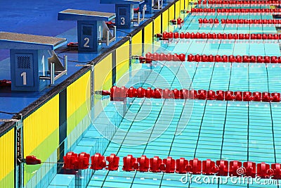 Platforms for start in swimming pool Stock Photo