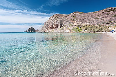 Plathiena beach with crystalline water on Milos island in Greece Stock Photo