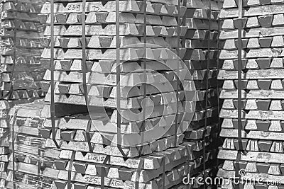 Platinum ingots background. Metal texture. Silver backgroun. Stainless steel, aluminium, white gold. Stock Photo