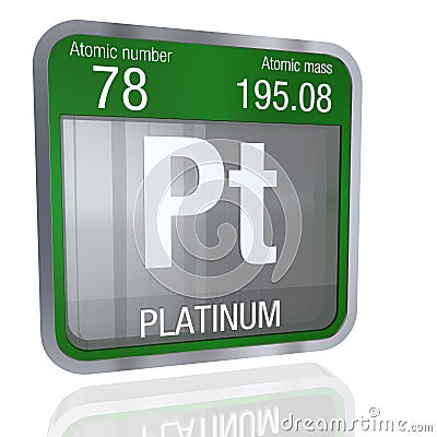 Platinum symbol in square shape with metallic border and transparent background with reflection on the floor. 3D render Stock Photo