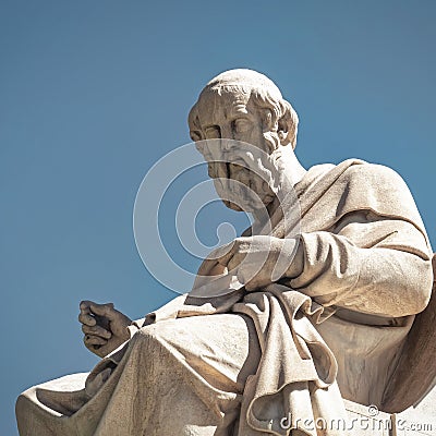 Plato, the ancient Greek philosopher white marble statue on sky background Stock Photo