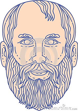 Plato Greek Philosopher Head Mono Line Vector Illustration