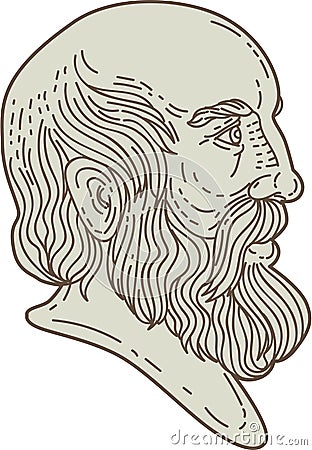 Plato Greek Philosopher Head Mono Line Vector Illustration