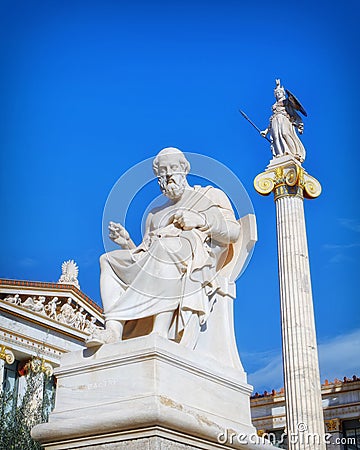 Plato the philosopher and Athena the goddess of wisdom and knowledge Stock Photo