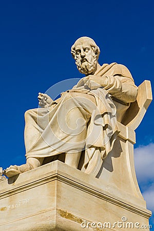 Statue of ancient greek philosopher Plato in the Academy of Athens in Greece Stock Photo