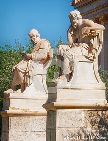 Plato and Socrates ancient Greek philosophers' marble statues Stock Photo