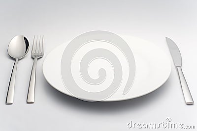 Plato white spoon with knife and fork Stock Photo