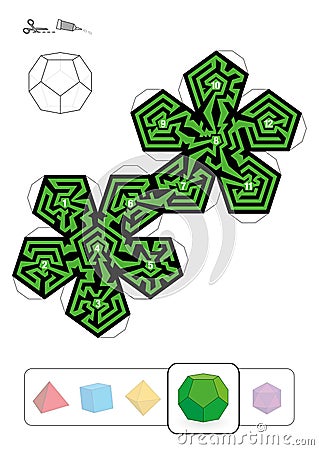 Platonic Solid Dodecahedron Maze Vector Illustration