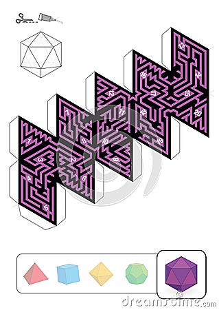 Platonic Solid Icosahedron Maze Vector Illustration
