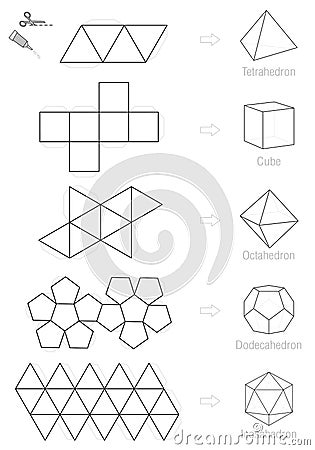 Platonic Solids Craft Pattern Template Vector Illustration