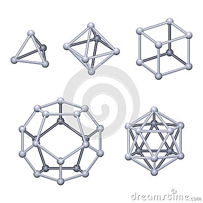 Gray colored Platonic solids 3D over white Vector Illustration
