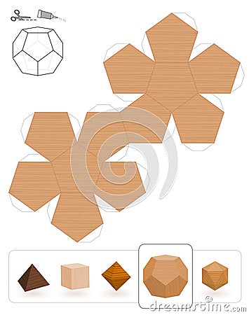 Platonic Solids Dodecahedron Wooden Texture Vector Illustration