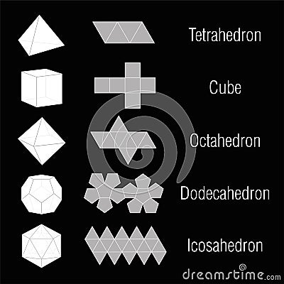 Platonic Solids Nets Names Vector Illustration