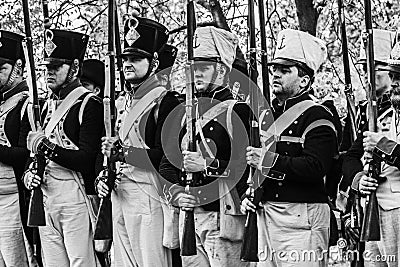 Platoon of french napoleonic soldiers - Black and white Editorial Stock Photo