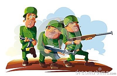 Platoon of three soldiers. Vector Illustration