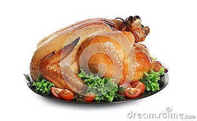 Platter of cooked turkey with garnish Stock Photo