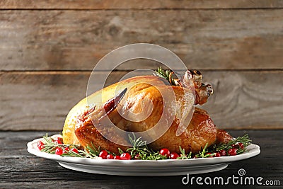 Platter of cooked turkey with garnish Stock Photo