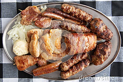 Traditional Serbian mix of the grilled meat - Mesano meso Leskovacki voz Stock Photo