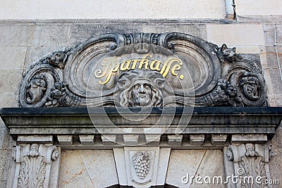 Plauen, Germany - March 16, 2023: Entrance to the Sparkasse (Savings bank) in Plauen, Vogtland, Saxony Editorial Stock Photo