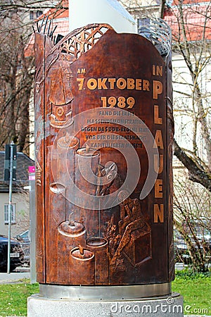 Plauen, Germany - March 28, 2023: Wende Memorial, a monument commemorating the events of the peaceful revolution in the GDR in Editorial Stock Photo