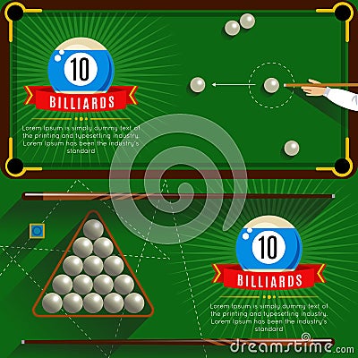 Play Billiards Realistic Compositions Vector Illustration
