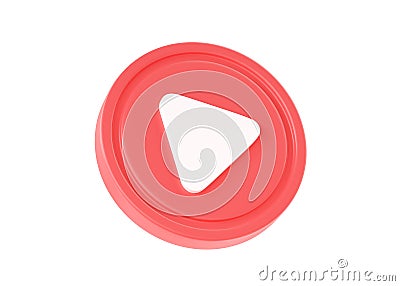 Play button 3d render flying icon - video or music circle with arrow, round sound sign for tv and camera Stock Photo