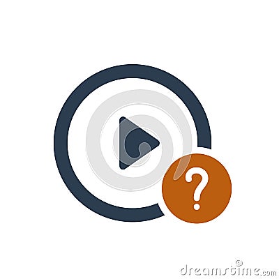 Play button icon with question mark. Play button icon and help, how to, info, query symbol Vector Illustration