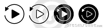 Play button set icons, playback button signs, restart video audio player navigate symbol, reset replay symbol Vector Illustration