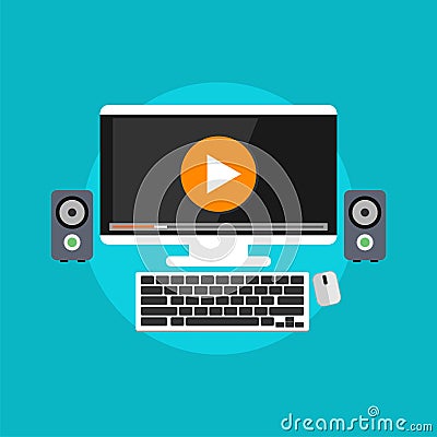 Play button to watch Video concept. Video streaming concept Vector Illustration