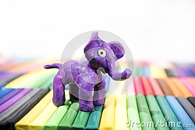 Play clay Animals. Elephant on colored background Stock Photo