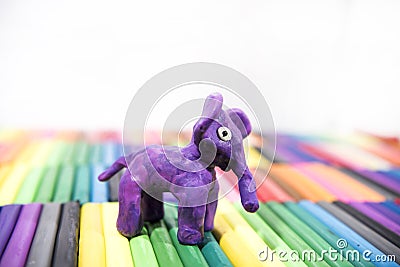 Play clay Animals. Elephant on colored background Stock Photo