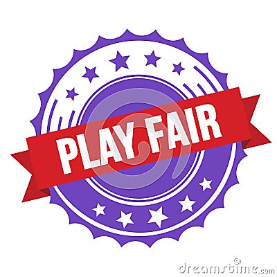 PLAY FAIR text on red violet ribbon stamp Stock Photo