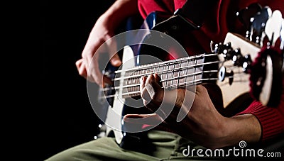 Play the guitar. Live music background. Music festival. Instrument on stage and band. Music concept. Electric guitar Stock Photo