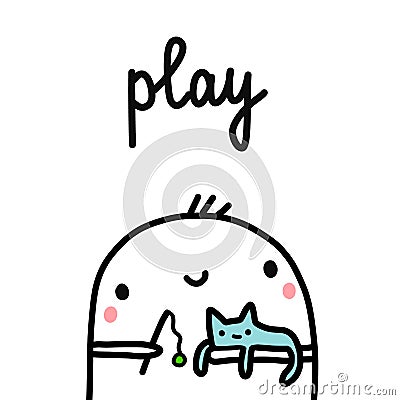 Play hand drawn illustration with cute marshmallow with cat for psychology psychotherapy help support session prints Vector Illustration