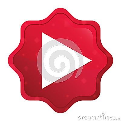 Play icon misty rose red starburst sticker button Stock Photo