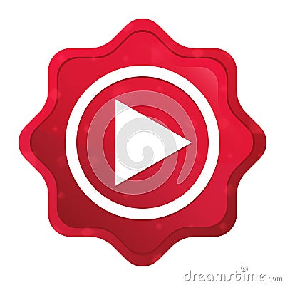 Play icon misty rose red starburst sticker button Stock Photo