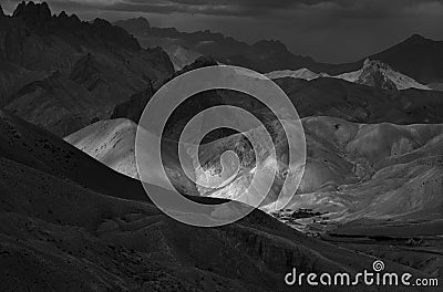 A play of Light and shadow on mountains near Fotula Pass Stock Photo