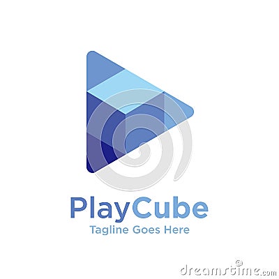 Play logo with cube/square concept. media, music, multimedia, studio logo icon vector Stock Photo